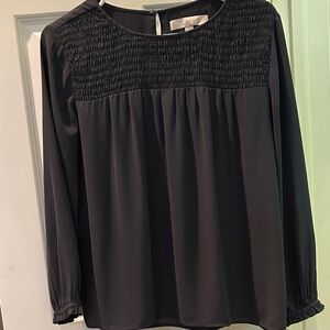 LOFT Black Smocked Blouse